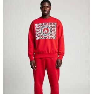 VTG Mankota State Mavericks Sweatshirt Mens Large Red Embossed Spellout USA 80s